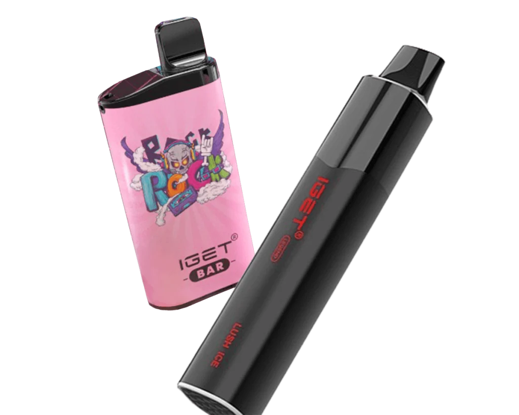 A collection of colourful IGET disposable vapes