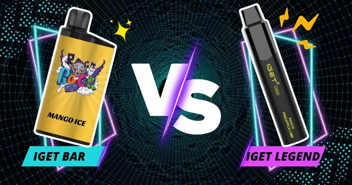 A detailed comparison banner of the IGET Legend vs IGET Bar disposable vapes